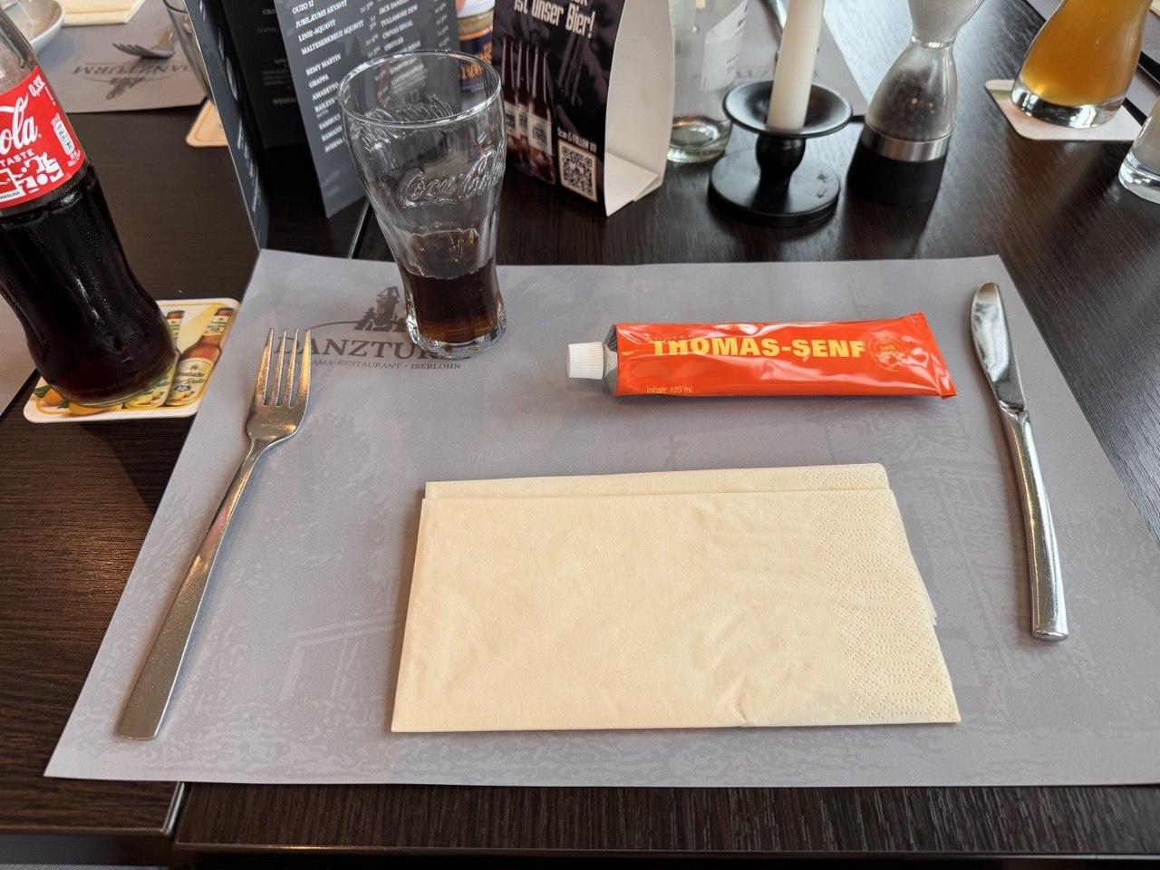 A set restaurant table at the Danzturm, waiting for food to arrive