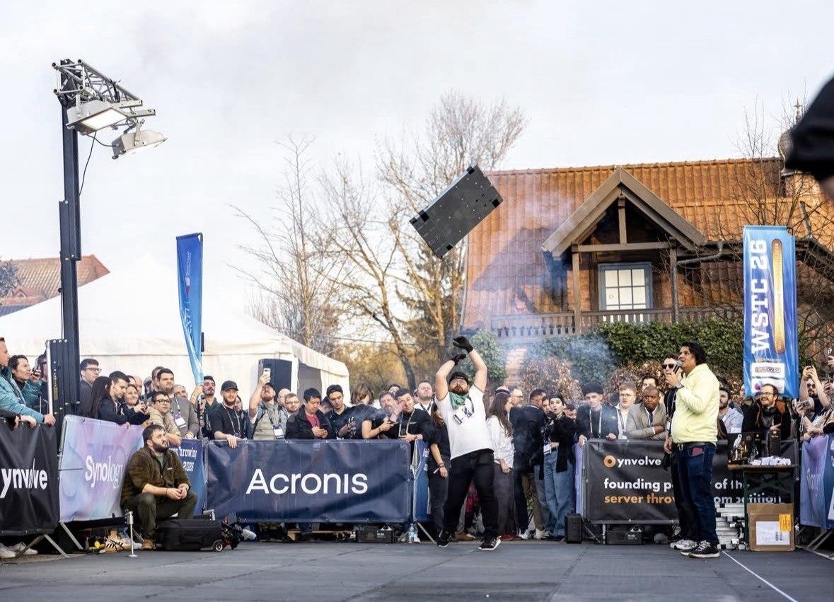 A competitor throwing a decommissioned server at the World Server Throwing Championship